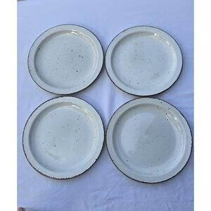 Vintage Midwinter Stonehenge Salad Plates Set 4 White Speckled Brown Rim England